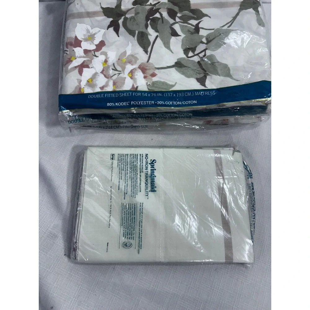 Springmaid Key Largo Double Flat & Fitted Sheet Set Floral Vintage White Full